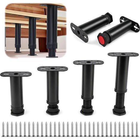 4 Pieds de Meuble Reglables 12-20cm pour Canapé, Lit, Armoire, Noir (1/5)