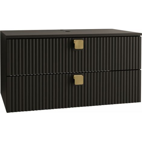 Mobilier1 – Meuble mural salle de bains noir à suspendre – Dimensions 42x80x46cm – MDF stratifié – 2 tiroirs – Aucun porte (1/4)