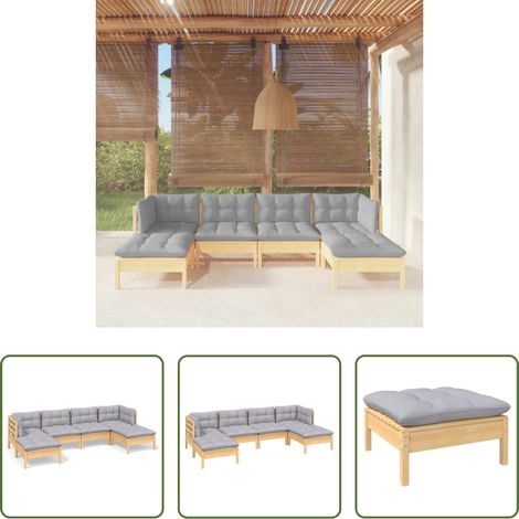 Holzgartenmöbel - 6-tlg. Garten-Lounge-Set mit Grauen Kissen Kiefernholz (1/5)