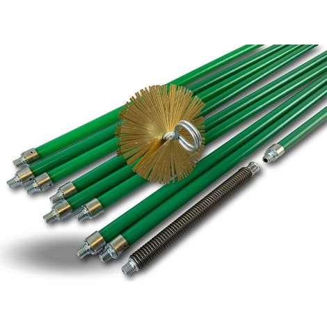 Kibros – Kit ramonage pro hérisson acier 9 cannes autobloquantes 12,2 m Ø 125 mm – Flexible pour conduits droits jusqu'à 120°