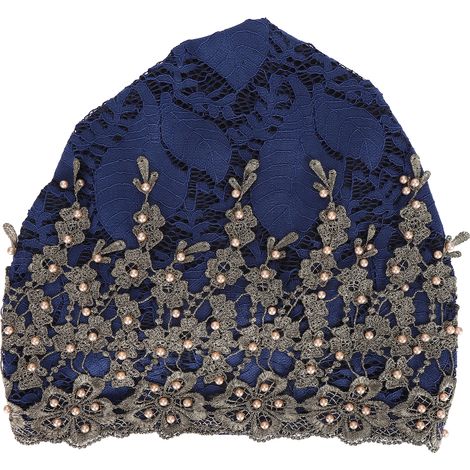 Slouchy Bonnet Casual Fashion Beaded Lace Breathable Loose Lazy Chemical Beanie for WomenDark Blue (1/5)
