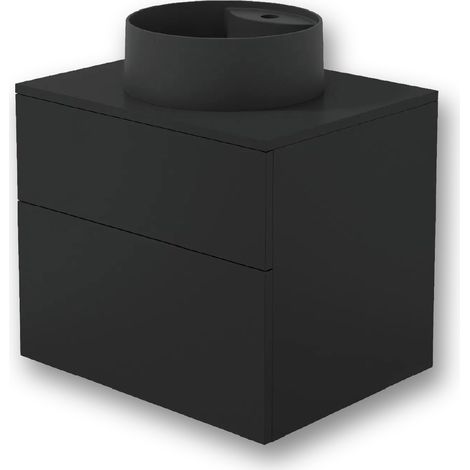 Waschbeckenschrank Schwarz 60 cm mit Granitwaschbecken und Hahnloch (1/5)