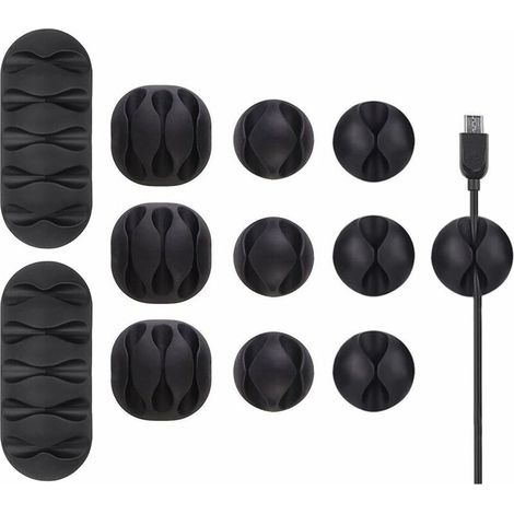 12 Pack Durable Cable Clips, Cable Tidy and Cable Ties, Desktop Organizer and Management for TV PC Laptop Home etc, Black (1/5)
