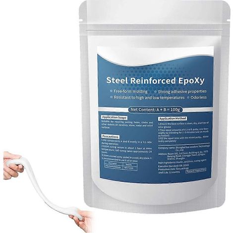 Mastic époxy renforcé acier, mastic époxy renforcé acier, nouveau mastic époxy 2026, mastic de réparation métallique durable pour combler les fissures et les trous, multi-usages portable (1/5)