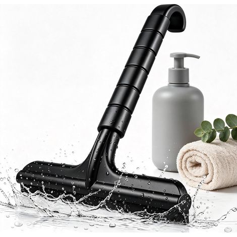 Raclette Douche Noire avec Crochet intégré, Raclette Vitre en Silicone à âme en Acier Inoxydable, pour Porte de Douche, Miroir, vitre Auto et carrelage (1/5)