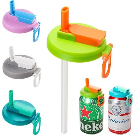 1 couvercle réutilisable pour canettes de soda avec paille en silicone pour boissons/bières en canette, gris-AquaForge
