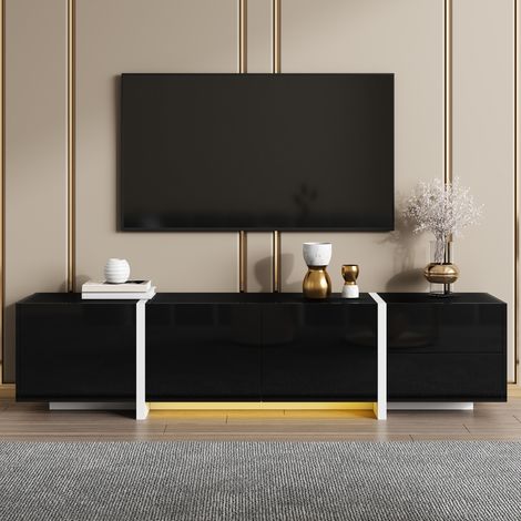 Mobile TV 170x30x39 cm nero e bianco in pannello truciolare con 3 ante (1/5)
