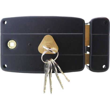 Secury-T – Serrure multipoint en applique noire – Ouverture à droite – Cylindre renforcé 25x50mm – Entraxe 60mm – 5 clés en laiton nickelé