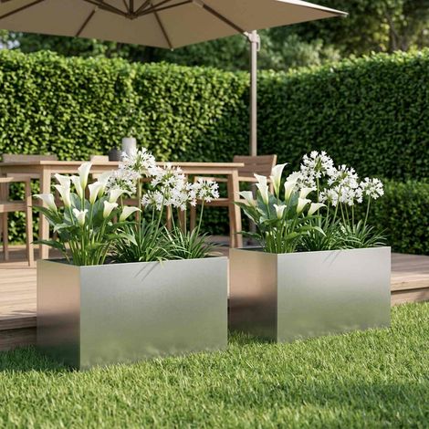 vidaXL Macetero de Jardín 2 uds. Plateado 60 x 40 x 40 cm (1/5)
