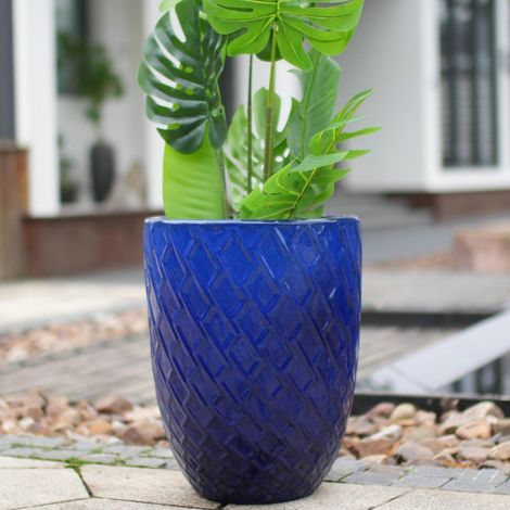 VVBV Pot de fleurs en céramique, fait main, résistant au gel, trou de drainage, Bleu, 42 x 42 x 54 cm (1/5)