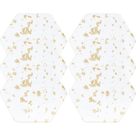Sous-verres en acrylique à feuille d'or pour protection de plateau de table, adaptés à divers types de tasses, set de 6 sous-verres de table (set de 6 sous-verres hexagonaux à feuille d'or) (1/4)