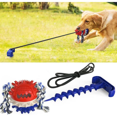 1 jouet à tirer pour chien, balle couinante en corde TPR, distributeur de friandises, nettoyage dentaire, usage extérieur (1/5)