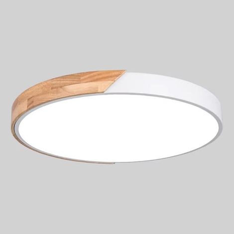 Plafonnier encastré moderne à LED dimmable en acrylique et bois pour chambre, salon ou bureau, 30 cm, blanc (1/5)