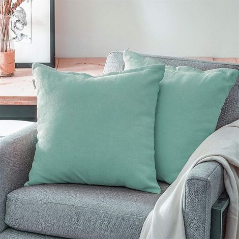 Taie d'oreiller 80x80 cm Lot de 1 Décoration Chambre Lit Canapé Salon en Chenille Doux Gros Housses de Coussins Carré Bleu Double Face de Couleur Uni Scandinave avec Fermeture Eclair (1/5)
