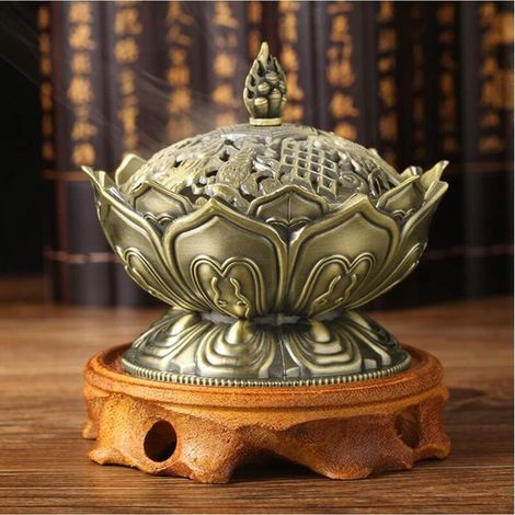 Brûle-Encens Lotus Encensoir Vintage Mini Brûleur d'Encens Bouddha en Alliage Bronze Brûleur à Arôme Support Poêle Bol Boîte Fumée d'Encens Cadeaux d'Anniversaire/Noël Décoration de Bureau et Maison M (1/4)