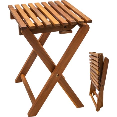 Akazie Klapphocker 37cm im Teak Look - Holz Garten Hocker Blumenhocker Beistelltisch Pflanzenhocker