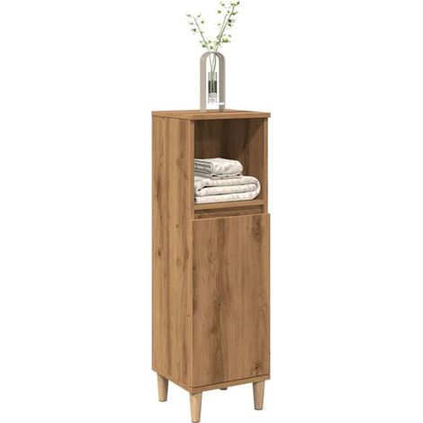 Meuble de Salle de Bain en Bois de Chêne Massif 30x30x100 cm - Armoire de Rangement Verticale avec Étagères, Style Rustique pour WC ou Entrée (1/5)