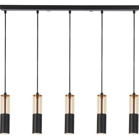 Lampadario Moderno Merrygold Acciaio Nero Ambra 5 Luci Gu10 (1/5)