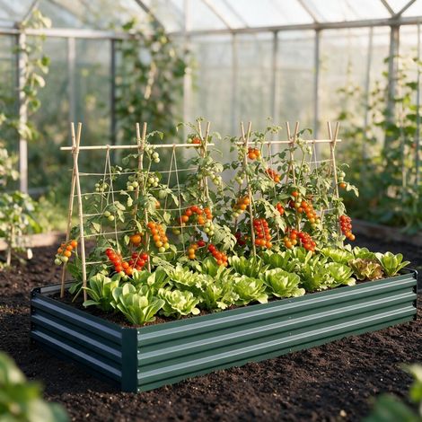 Jardinière surélevée de jardin en acier, bac potager rectangulaire vert foncé, 241 x 90,5 x 30 cm, modulable pour fleurs, légumes et herbes, intérieur ou extérieur – CHICFURN (1/5)