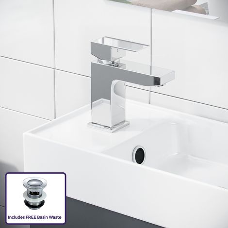 Nanuya 400mm Cloakroom Wall Hung Basin Vanity Unit, Basin Mixer Tap & Waste Dark Grey (1/5)