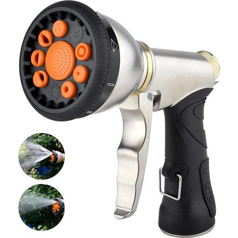 Pistola de lavado de coches - Pistola pulverizadora para manguera de jardín - Turbo - 9 velocidades - 19x14x7,5cm - Adaptador de manguera - Pistola de agua - Boquilla ajustable - Naranja (1/5)