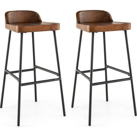 Set of 2 Industrial Bar Stools Tall Kitchen Stools Breakfast High Chair Low-Back (1/5)