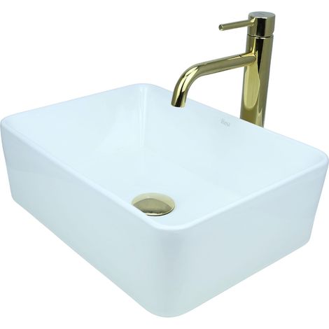 GTM Design Aufsatzwaschbecken 41 cm – Glanz Modern Waschbecken ohne Hahnloch – Elegantes Aufsatzwaschbecken Rechteckiges für Badezimmer und Gäste WC – nur Bad Waschbecken (1/5)