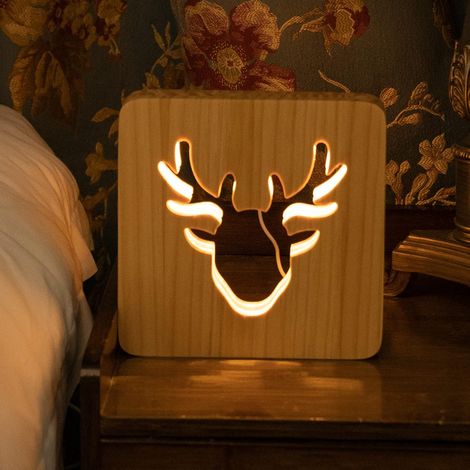Veilleuse Adulte Bois Sculpté Creux Led Usb Genre Forme Chambre Décoration Noël Enfant et Adulte (1/5)