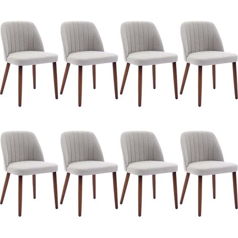 Lot de 8 Chaises de Salle à Manger, Chaise de Cuisine, Chaise de salon, Dossier en Tissu et Pieds en Bois,gris (1/5)