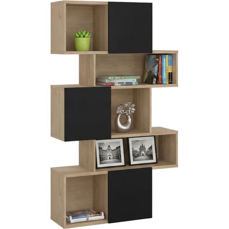 Dmora - Bücherregal Flavie, Büroregal, Mobiler Buchhalter, Bücherbrett, 96x32 h166 cm, Eiche und Schwarz