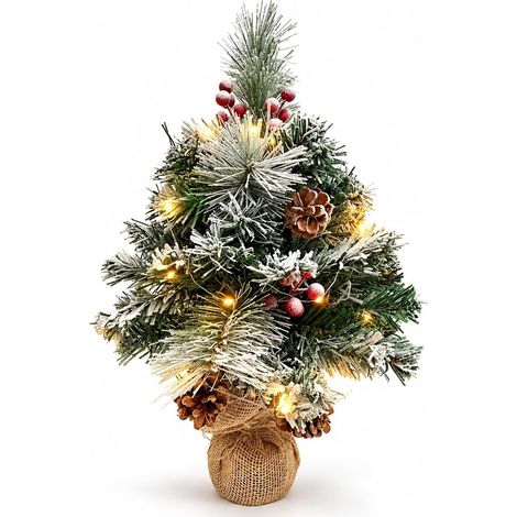 Petit Sapin de Noel 50CM, Mini Sapin de Noel Artificiel Lumineux Decoration, Tree avec Pommes de Pin et Baies Rouges, Mini Decoration Table (1/5)
