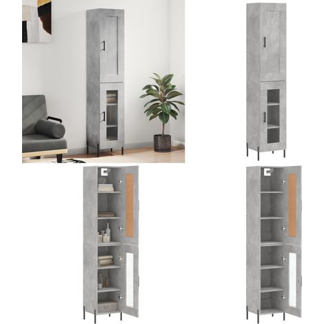 Buffet haut Gris béton 34,5x34x180 cm Bois d'ingénierie - Buffet Design Moderne - Meuble Rangement Gris - Armoire Cuisine - Buffet Bas Prix - Commode Salon - Home & Living (1/5)
