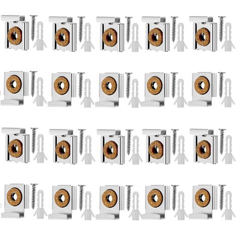5 Set (20 Pieces) Mirror Hanging Clips, Mirror Mounting Clips, Metal Spring Mirror Clips with Plugs and Rawl Screws for Bathroom, Cloakroom, Office (1/5)