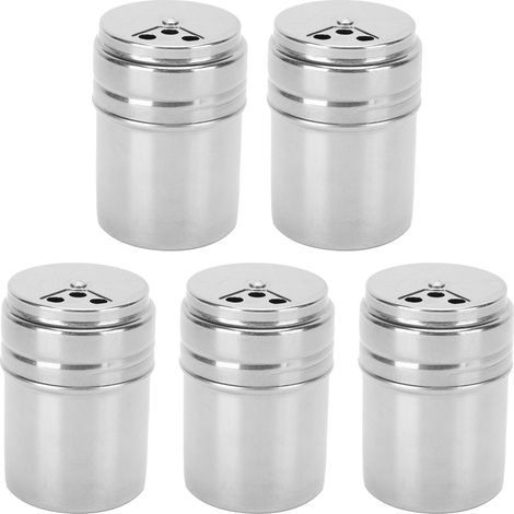 5 Gewürzflaschen aus Edelstahl mit drehbaren Deckeln, Gewürzstreuer, Küchenutensil, Grillwerkzeug (1/5)