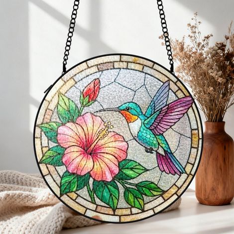 Attrape-soleil colibri vitrail 9 cm décoration fenêtre suspendue oiseau artistique cadeau femme (1/5)