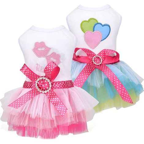 Ensemble de 2 vêtements pour petite chienne de type Yorkshire ou Chihuahua, comprenant un gilet tutu en dentelle et une jupe, idéal pour un déguisement de princesse. Taille M. (1/4)