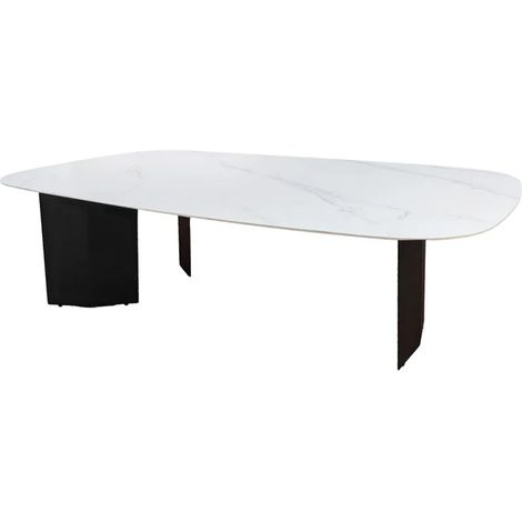 Table basse 150 cm céramique blanc marbré et pieds métal – OPALINE (1/5)