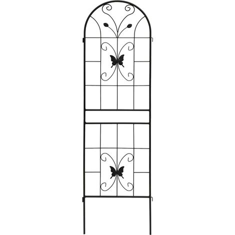 Lot de 2 treillis pour plantes grimpantes design courbé jardin 180 x 50 x 1,5 cm en fer noir (1/2)