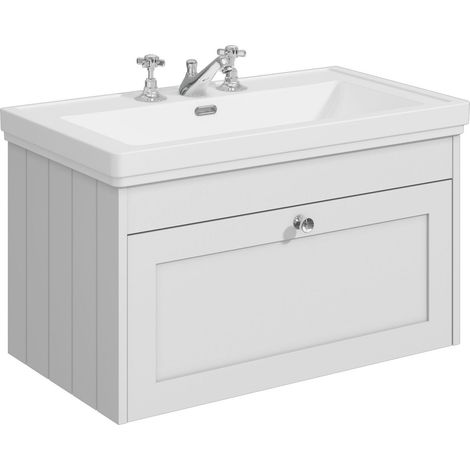 Balterley Butterton 800mm Wall Hung 1 Drawer Unit with Classic Basin 3 Tap Hole - Satin White