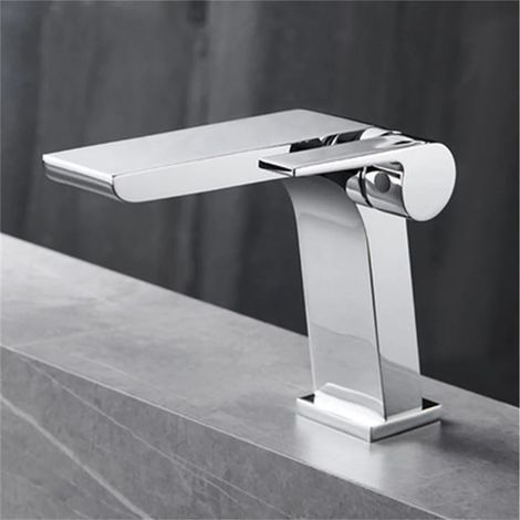 Gray9 Robinet De Lavabo En Laiton Salle De Bains Bassin Cascade Eau Chaude Et Froide Mitigeur Mitigeur Grue Chrome Noir Mitigeur (1/5)