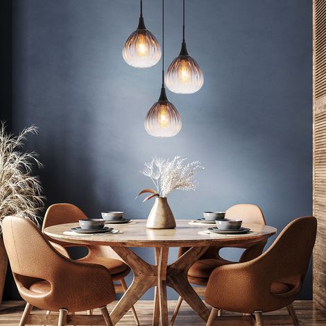 LED Hängelampe Esstischleuchte Rauchglas Pendellampe 3 flammig Wohnzimmer, Metall schwarz, 3x 7W 3x 806lm warmweiß, DxH 44 x 120 cm