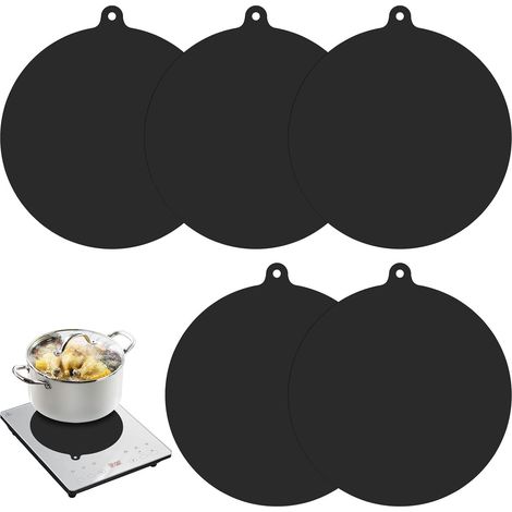Juego de 5 alfombrillas de silicona negras para cocina de inducción, alfombrillas protectoras de 22 cm, alfombrillas antideslizantes de silicona (negras) (1/5)