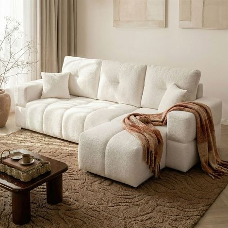 Ecksofa Schlafsofa Sofa DENISE in Stoff Centaur Creme Ottomane Rechts (1/5)