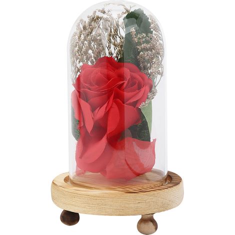 Cloche en verre avec rose artificielle, décoration romantique pour la Saint-Valentin, cadeau maison. (1/5)