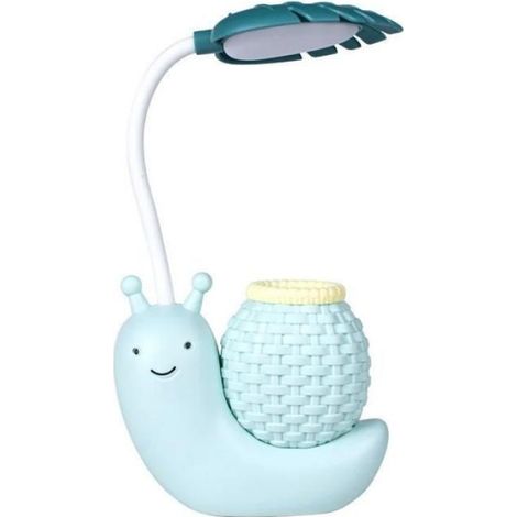 Dessin animé escargot lampe de bureau porte-stylo protection des yeux apprentissage lampe de lecture USB charge pliante (bleu) MNS
