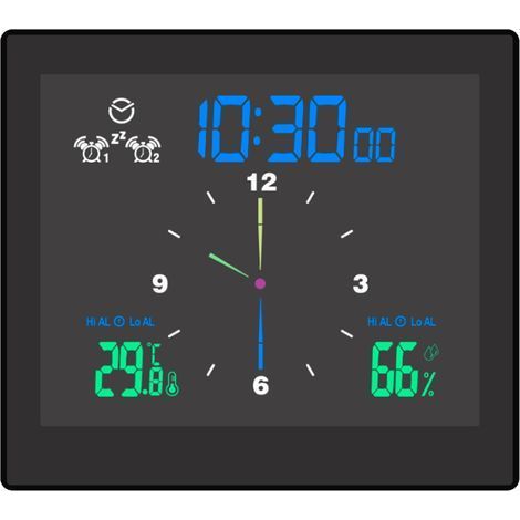 Horloge Murale Douche Horloge Cuisine Numérique avec Minuterie Température Résistante à l'eau Affichage l'humidité 3 Options Montage Noir (1/5)
