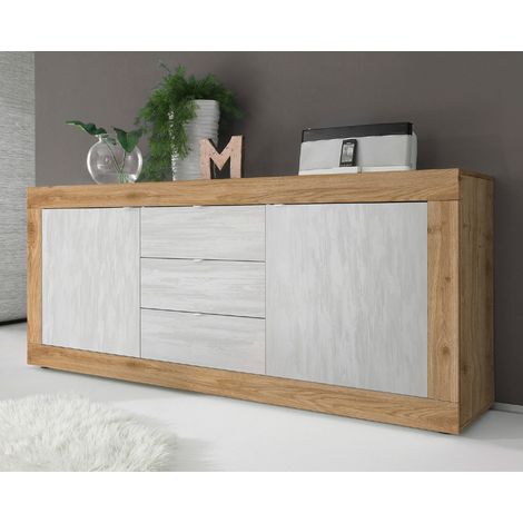 Buffet moderne bois et blanc 2 portes - 3 tiroirs CALIA 2 (1/5)