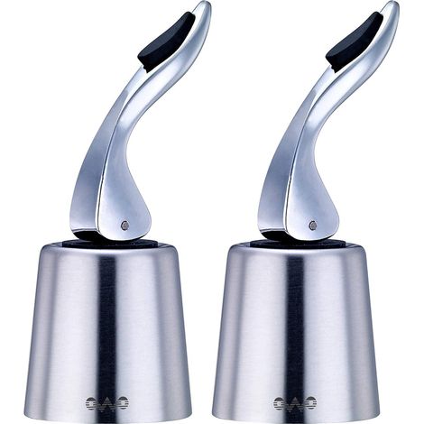 Bouchon de bouteille de vin inoxydable, lot de 2 bouchons réutilisables pour bouteilles entamées, capuchon en caoutchouc étanche, accessoire de cave robuste et élégant. (1/5)
