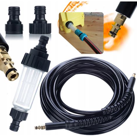 Rosfix Manguera de alta presión 10m Click-Click para hidrolimpiadora Kärcher K2 K3 K4 K5 K6 K7 + Filtro de agua universal para hidrolimpiadoras Kärcher