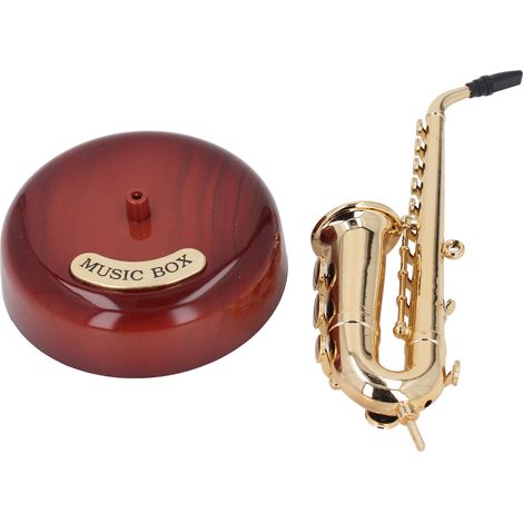 Boîte à musique mécanique saxophone vintage décoration d'intérieur artisanat ABS tournant mélodie relaxante style rétro élégant (1/5)